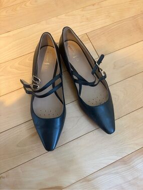 Geox Black Pointed-Toe Double-Strap Mary Jane Flats
